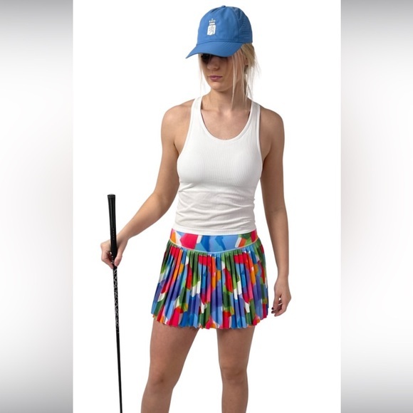 70 Degrees Dresses & Skirts - 70° x Meghan Rosenthal Colorful Abstract Art Pleated Tennis Skort size Large